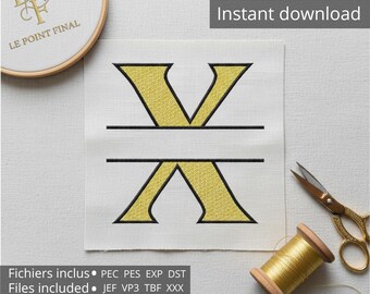 Letter X Embroidery, Machine Digitization, 4 Sizes (80/100/120/200 mm), Formats: PES, PEC, Exp, DST, JEF, VP3, XXX, TBF – Embroidered Alphabet