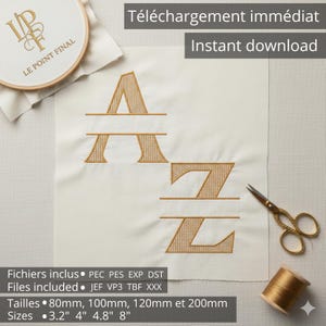 Alphabet Monogramme Broderie Machine A-Z Fichier Numérique - Split Letter Monogram Embroidery Design Instant Download