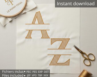Monogram Alphabet Machine Embroidery A-Z Digital File - Split Letter Monogram Embroidery Design Instant Download
