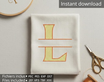 Letter L Embroidery, Machine Digitization, 4 Sizes (80/100/120/200 mm), Formats: PES, PEC, Exp, DST, JEF, VP3, XXX, TBF – Embroidered Alphabet