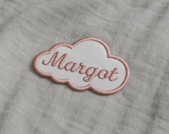 Embroidered cloud name patch – Personalized iron-on baby patch – Embroidered name for cuddly toy, bag or child's clothing