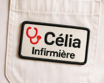Personalized nurse name embroidered patch - professional textile badge to sew or iron on for medical blouse and uniform