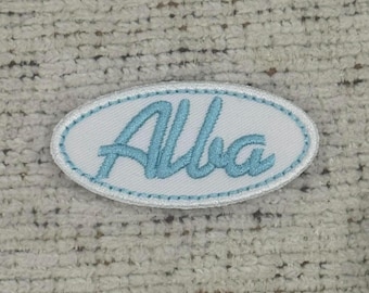 Personalizowana haftowana naszywka z imieniem, owalna naszywka do naszycia lub przyprasowania, 6 x 3 cm, etykieta z imieniem do ubranek dziecięcych, plecaków i akcesoriów