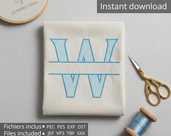 Letter W Embroidery, Digitized Machine, 4 Sizes (80/100/120/200 mm), Formats: PES, PEC, Exp, DST, JEF, VP3, XXX, TBF – Embroidered Alphabet