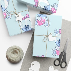 Uroczy papier do pakowania prezentów w kształcie misia, uroczy papier do pakowania na baby shower, urodziny, święta, przyjęcia dla dzieci, artykuły imprezowe