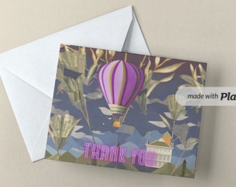 Hot Air Balloon Thank You Card - Etsy
