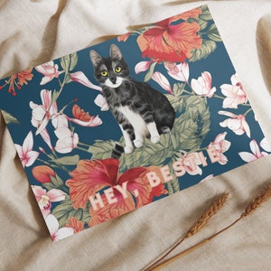 Illustrierte Postkarte | Nur weil Karte | Karte zum Thema Katze und Blumen