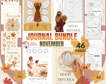 November Journal Bundle – Printable Mood & Habit Trackers (PDF)