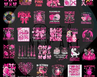 50+ Breast Cancer Awareness png-bundel, in oktober dragen we roze pngs, Halloween Pink Ghost png, spookseizoen png, roze lintsublimatie