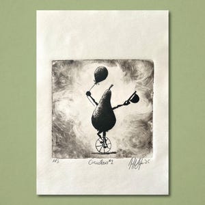 Ets: Circus Peer #1, berijder eenwieler - Artist Proof