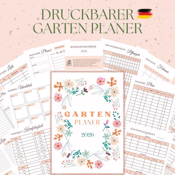 Gartenplaner 2026 PDF Vorlage | Selbstversorger Planer zum Ausdrucken | Aussaatkalender & Gemüse Anbaukalender | Deutsch