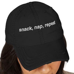 Snack, Nap, Repeat - Distressed Dad Cap, Casual Trucker Hat - Gift for Dads, Fun Father&#39;s Day Present, Lazy Day, Foodie Aesthetic