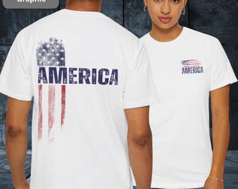 AMERICA Flag Shirt | Comfort Colors | Patriotic Front & Back, Distressed USA 4th of July Tee
