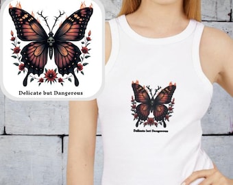 Delicate but Dangerous Butterfly Tank | Bella Canvas 1019 | Gothic Feminine Edgy Streetwear