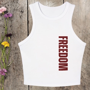 FREEDOM - Patriot Tank Top for Women | Trendy Summer Wear, Independence Day Tank, Festival Top, Minimalist Vertical Text Top, Workout Tank