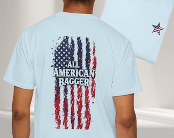 All American Bagger Cornhole Shirt | Comfort Colors | Distressed Flag Back Graphic | Game Night Tee