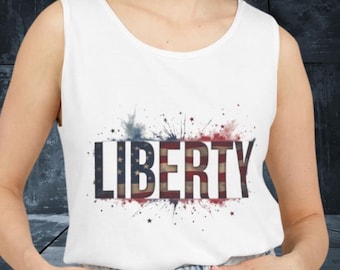 Liberty Flag Tank Top | Comfort Colors | Patriotic Shirt 4th of July Tank USA Fireworks Red White Blue Summer Graphic Tee