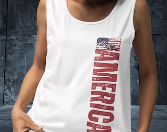 AMERICA Tank Top | Comfort Colors | Distressed Vertical USA Patriotic Tee, 4th of July Tank
