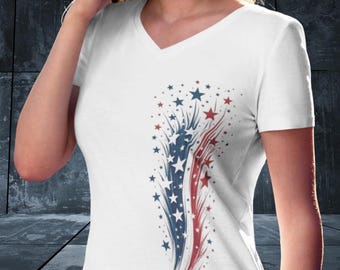 Patriotic V-Neck Shirt | Bella Canvas | Stars and Stripes Tee 4th of July USA 250