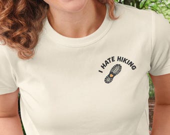 I Hate Hiking Shirt | Comfort Colors 1717 | Reluctant Camper Tee | Minimal Outdoor Chest Badge Graphic