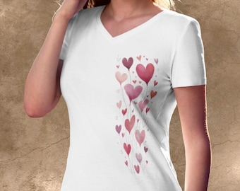 Valentines Hearts V-Neck Shirt | Floating Valentine Balloon Tee on a Gildan 5V00L T-Shirt