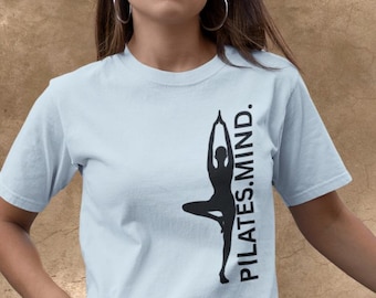 PILATES.MIND.  verticaal designshirt | T-shirt silhouet | Comfort Colors Yoga Workout-T-shirt Fitnesscadeau