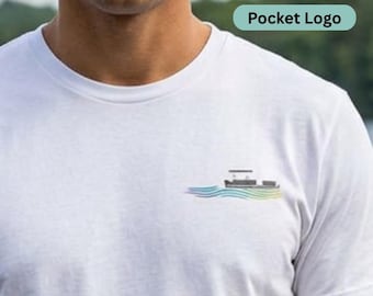 Pontoon  Boat Pocket Logo Tee | Jerzees 21M | Ombre Wave Lake Life Shirt,