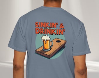 SINKIN' & DRIKIN' Shirt | Comfort Colors 1717 | Retro Backyard Party Tee | Bag Toss Player Apparel