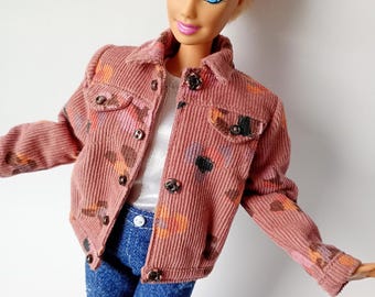 Handmade Leopard Print Corduroy Doll Jacket: 11.5 Inch Fashion Doll Clothes