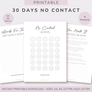 30 Days No Contact | Minimalist Healing Tracker | Printable PDF | Breakup Recovery Journal | Healing Journey