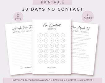 30 Days No Contact | Minimalist Healing Tracker | Printable PDF | Breakup Recovery Journal | Healing Journey