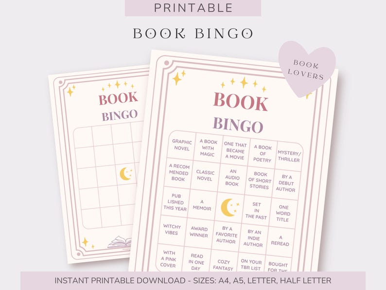 Book Bingo | Printable Reading Challenge | Reading Tracker | Blank and ...