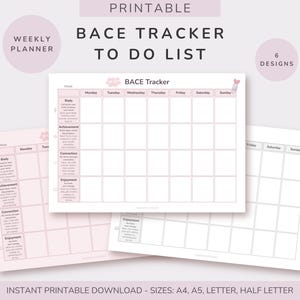 Rastreador BACE / Lista de tareas semanales imprimible / Conexión entre logros corporales y disfrute / Rastreador de hábitos de autocuidado / Salud mental