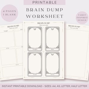 Brain Dump Printable | Klarheit des Verstandes Journal Seite | Arbeitsblatt zur psychischen Gesundheit | Minimale ästhetische Vorlage |  Tarot-Design | To Do Liste
