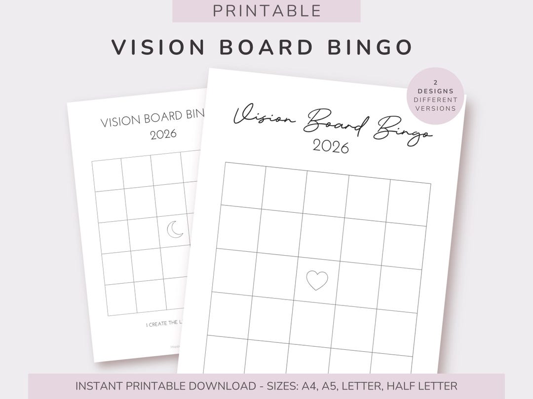 Vision Board Bingo 2026 | Minimalist Printable Designs | Goal Setting ...
