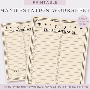 L'âme alignée | Journal quotidien des manifestations | PDF imprimable | Loi de l'attraction | Suivi des affirmations | Prendre soin de soi | Guérison