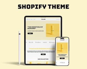 Shopify Skincare Template, Shopify Cosmetics and Skincare Template, White and Yellow Beauty Shopify Theme, Canva Banners