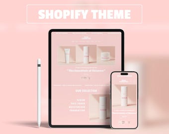 Beauty & Cosmetics Shopify Template, Cosmetics & Skincare Shopify Template, Pink & Minimalist Beauty Shopify Theme, Canva Banners