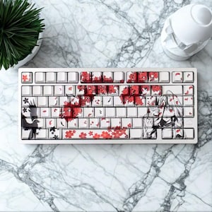 Raven Sakura 129 キーキーキャップセット – かわいいピンクのチェリープロファイル | MXメカニカルキーボード用半透明ダブルショットPBTキーキャップ