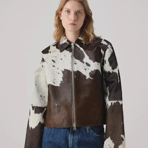 Echte Rindsleder Lederjacke: Natürliche Hair-On Kuhhaut