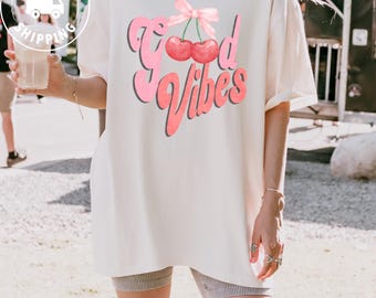 Comfort Colors Cherry Shirt Coquette Fruit Tee Retro Summer Tshirt for Women Cute Cherry Top Aesthetic Coquette Shirt Good Vibes Gift
