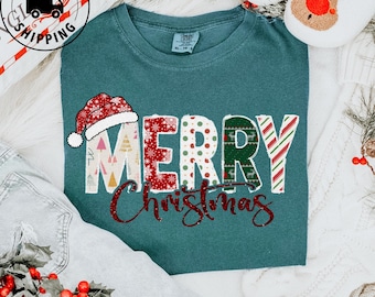 Camiseta gráfica extragrande Comfort Colors Feliz Navidad