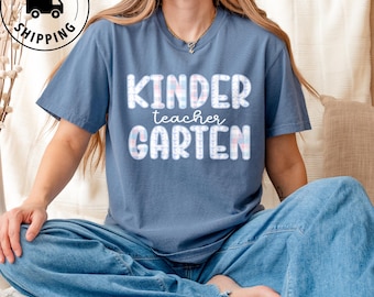 Comfort Colors Kindergarten Teacher Shirt Back to School Kinder Garten Tee First Day of School Tee Cute Teacher Appreciation Gift for Women