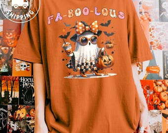Comfort Colors Halloween Ghost Shirt Cute Coquette Fall Tee Spooky Season Pumpkin Spice Graphic Aesthetic Gift for Women