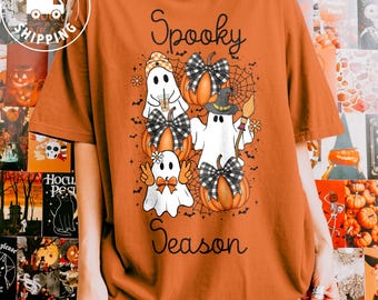 Halloween Tshirt Cute Ghost Pumpkin Tee Fall Fashion Comfort Colors Halloween Shirt Spooky Season Autumn Style Buffalo Plaid Teacher