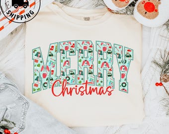 Comfort Colors Merry Christmas Shirt - Retro Holiday Graphic Tee