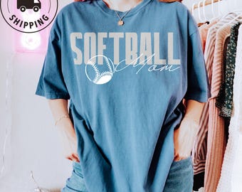 Comfort Colors Softball Mom Shirt Game Day Outfit for Sports Moms Cute Softball Mama Gift Mother’s Day Shirt Minimalist Team Softball Tee