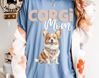Corgi Shirt for Dog Moms Comfort Colors Corgi Mom Tee Cute Pet Lover Gift Floral Bandana Dog Graphic Trendy Dog Mom T-Shirt