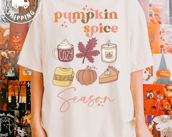 Pumpkin Spice Season Shirt for Fall Lovers Comfort Colors Autumn Aesthetic Tee Cute Pumpkin Coffee Graphic Cozy Gift for Her