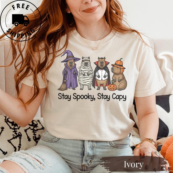 Comfort Colors Capybara Halloween Shirt Funny Spooky Season Tee Cute Animal Lover Gift Capybara Costume Shirt Fall Aesthetic Tee